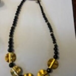 Jelly's Jewelry and Boutique Handcrafted Black & Statement Gold Beaded Necklace